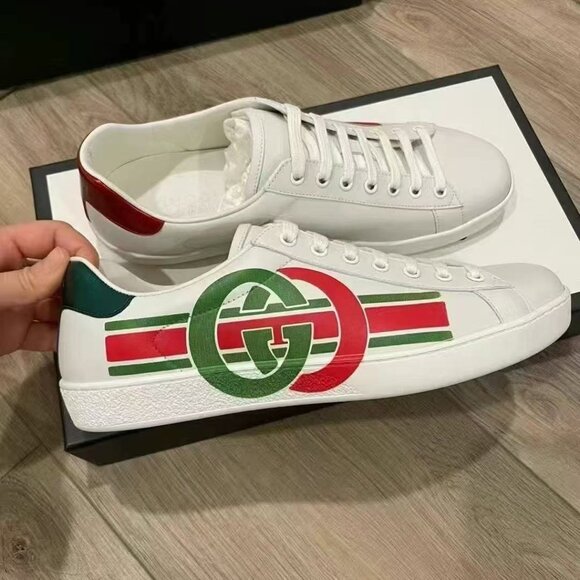 NIB Authentic Gucci  Calfskin Interlocking G New Ace Sneakers - Picture 1 of 6